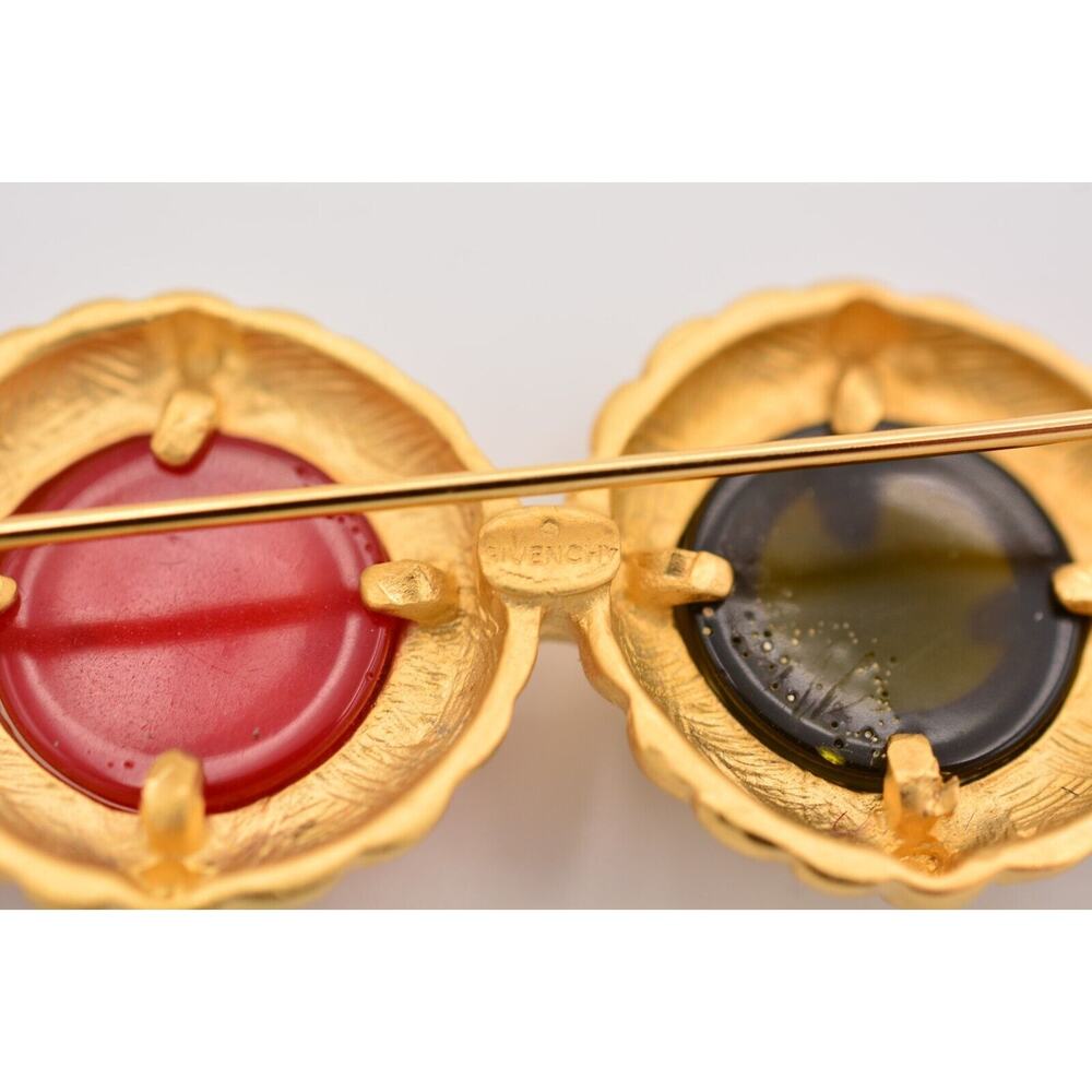 Givenchy Vintage Cabochon Pin Brooch Multi-Color Brushed Gold NOS Signed BinAT - Picture 11 of 12